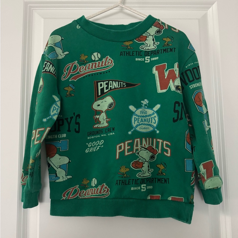 H&M Kids Peanuts Snoopy Baseball Green Sweatshirt Boston 5T